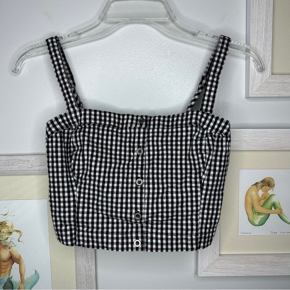 Hollister Black & White Gingham Button Front Cropped Top Women’s Size Small